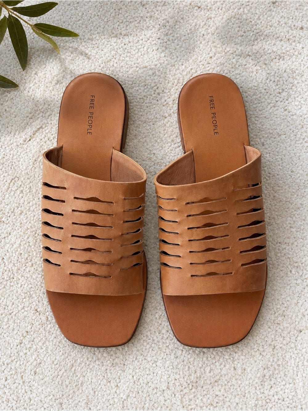Free People Cognac Leather Slide Mules